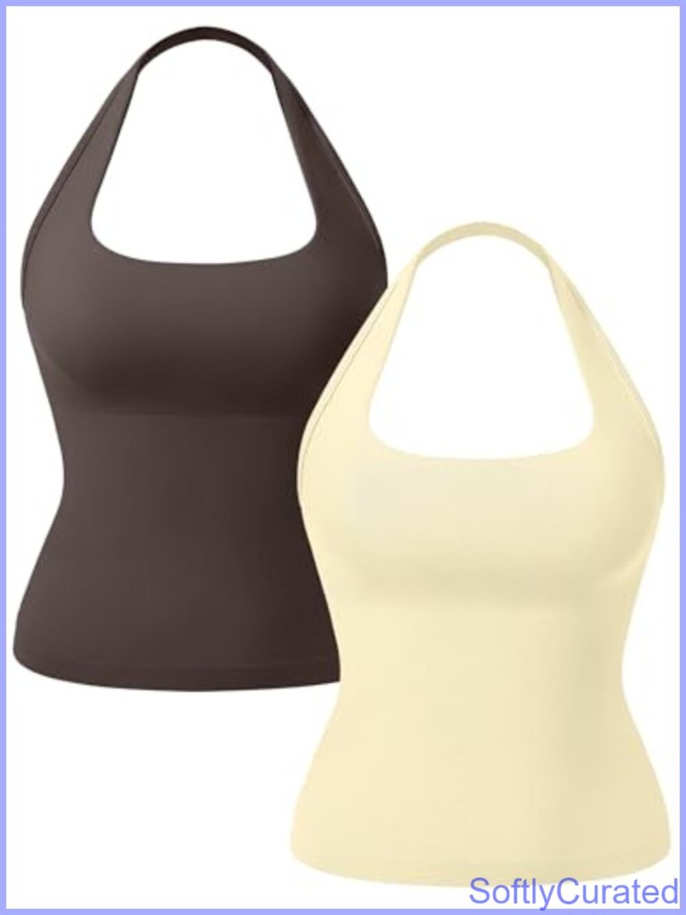 Seamless Halter Workout Tank Top with Built-in Bra Square Neck Backless
